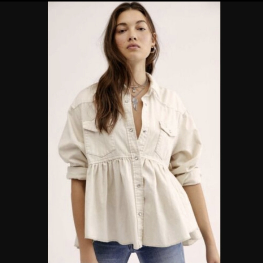 We The Free Dylan Babydoll Top Ivory Shacket